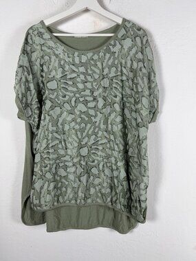 Women’s Sage Green Abstract Print Kaftan Style High-Low Tunic Top S/M Italy